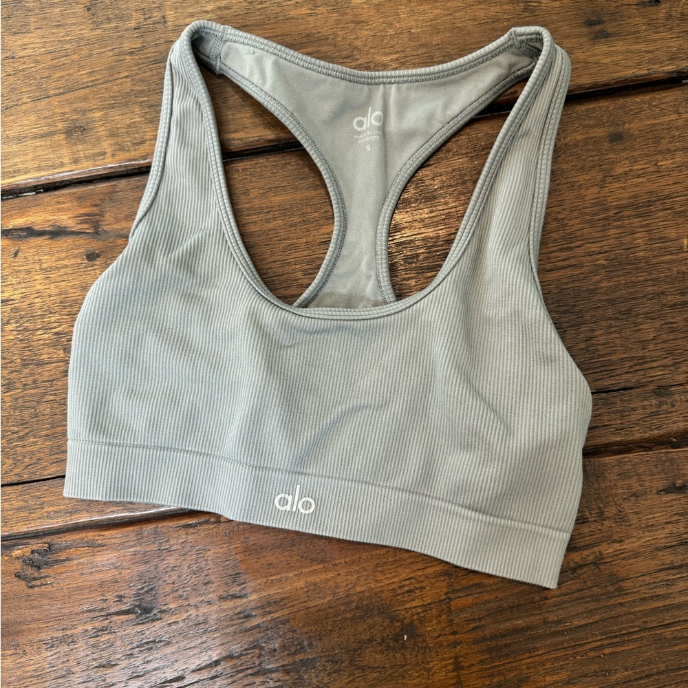 Alo razor black gray/taupe yoga bra size small